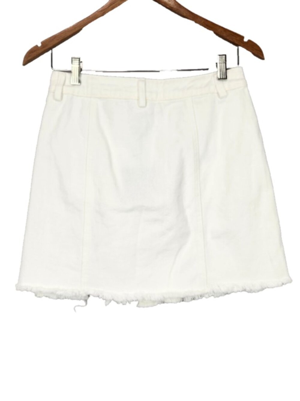 NWT Le Lis Denim Mini Skirt Summer White M Raw Hem Distressed Faux Wrap - Picture 2 of 9